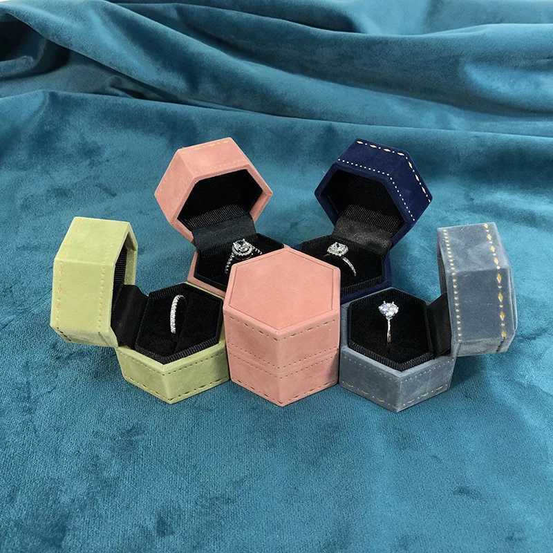 New hexagonal velvet ring box for engagement suggested wedding ring box jewelry storage display box vintage high-end jewelry box W241019