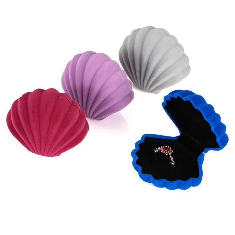 Velvet Pearl Treasure Box Shell Shape Wedding Ring Box Organizer Storage Display Packaging Box Bracket Gift Accessories 4 Colors W241019