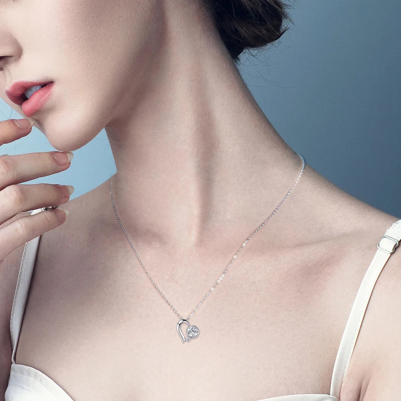 Lny 925 sterling silver heart-shaped pendant necklace 6.5mm 1.0ct necklace for Valentines Day jewelry gifts 241018