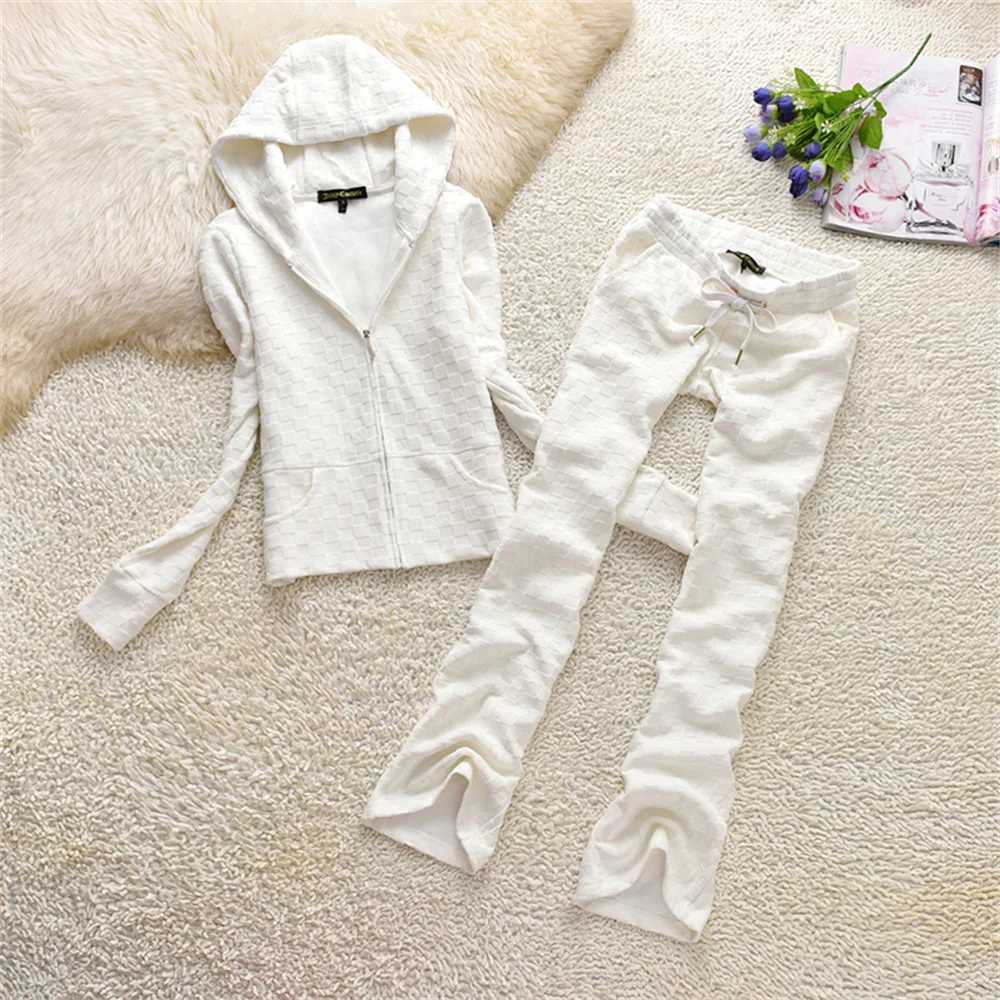 Women's Two Piece Pants Juiyc Cometure Velvet Tracksuit 100% Cotton Womens Hooded Sweatshirt Solid Color Casual Sports Suit + Women Straight Pant