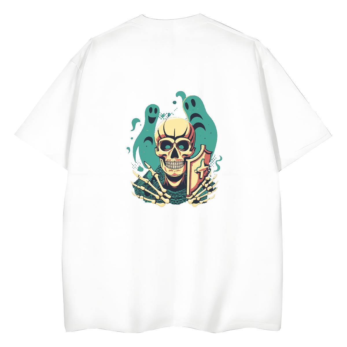 Fashion Women T Shirts 230g Pure Cotton Breathable Crew Neck Street Wear skull Women Tshirts Unisex Black Oversized Top Shirts
