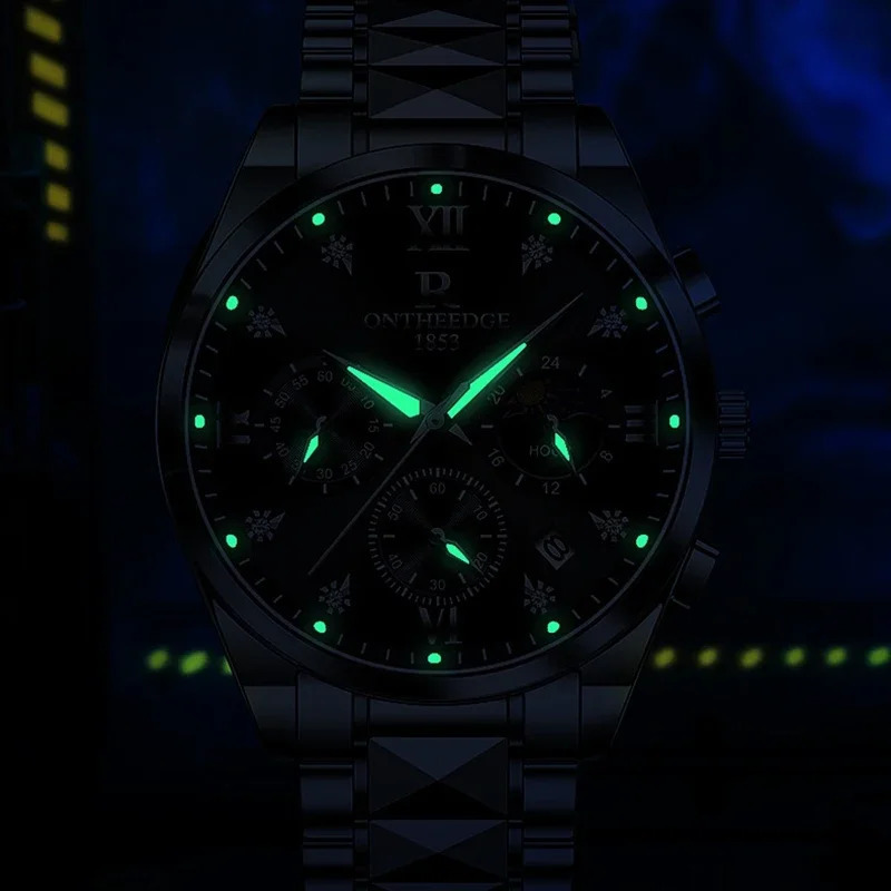 Leisure sports stainless steel strap watch fashion date display mens night light y quartz 241009