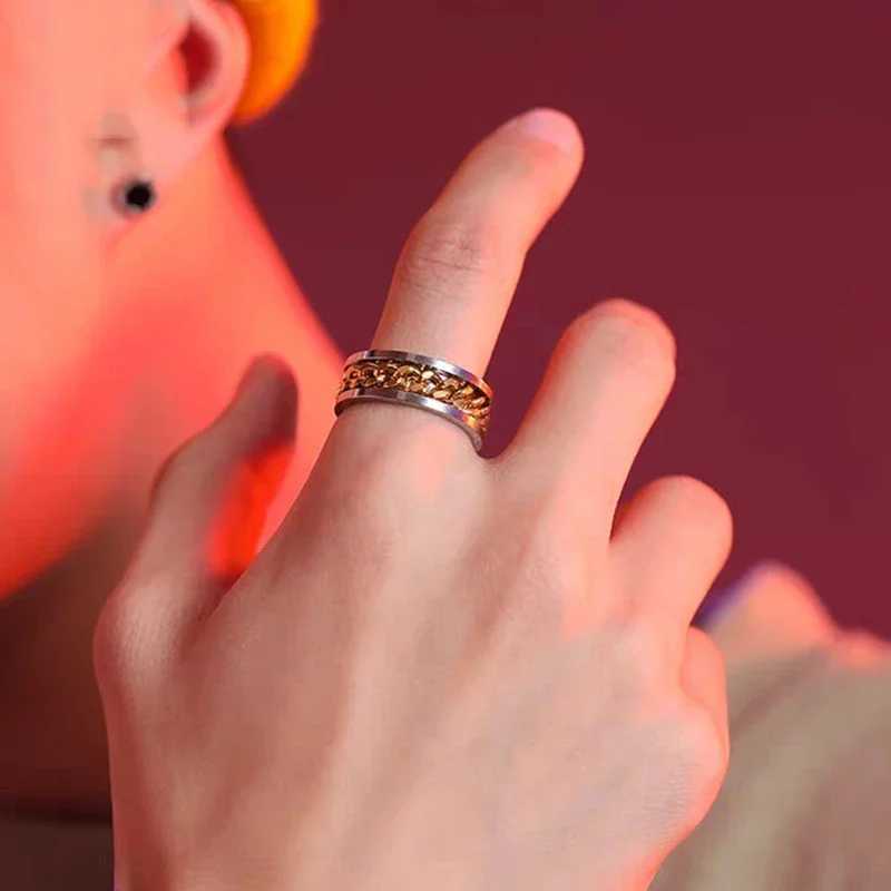 Punk 8mm Rotating Chain Mens Rotating Ring Black Blue Stainless Steel Rotating Cool Jewelry Party Gift 2022 New Rotating Ring Y241019