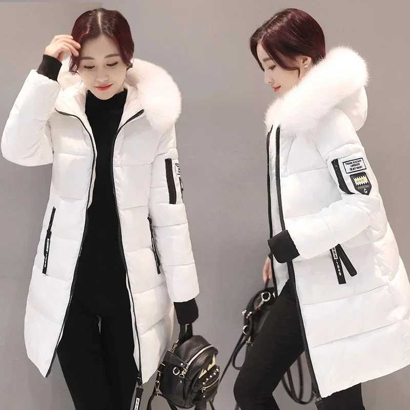 2023 Winter Jacket Women Parka Big Fur Collar Hooded Thick Warm Long Female Coat Casual Outwear Down Cotton Jacket ParkasX241019