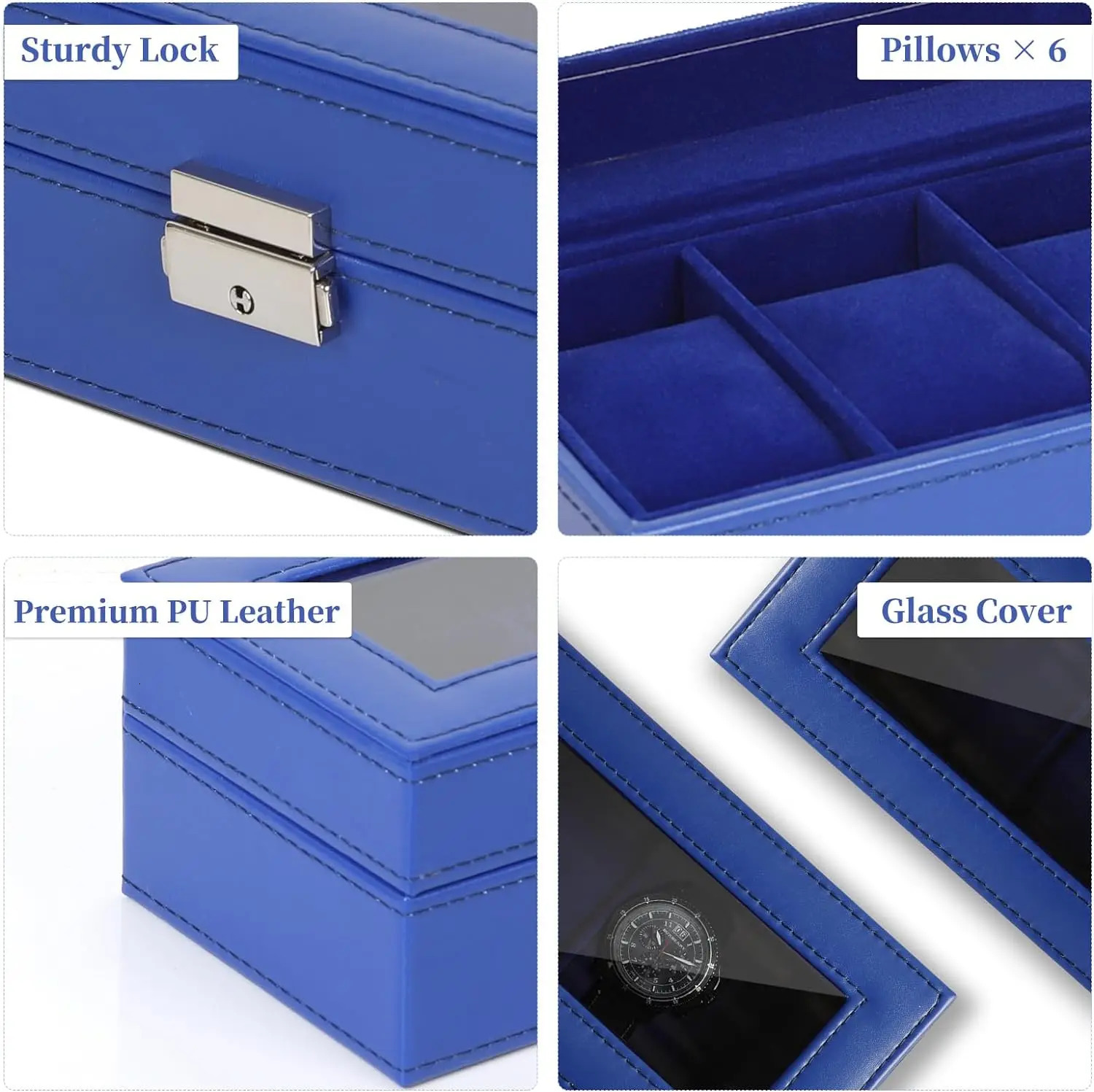 6-slot leather watch box organizer mens watch display box jewelry storage rack 241018