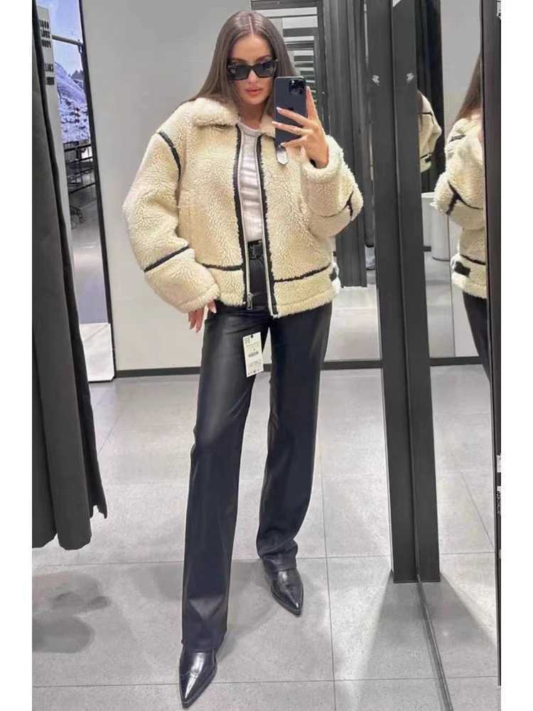 Women's Down Parkas Autumn Winter New Loose Lamb Fur Parka Cashmere Warm Thicken Long Slve Suede Jacket Strtwear Shpskin Winter Thick Outwear Y24