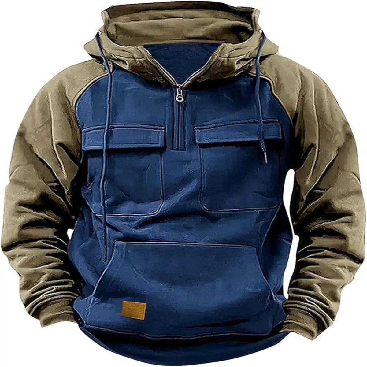 Fashion Autumn Young Mens Clothing Color Contrast Multipocket Outdoor Camping Leisure Loose Warm Overalls Hoodie 241019
