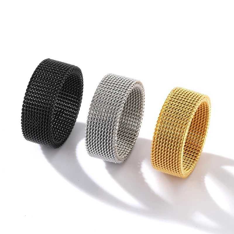 Fashion neutral elastic mesh stainless steel ring round womens mesh retro womens wedding ring jewelry friend gift 2023 Y241019