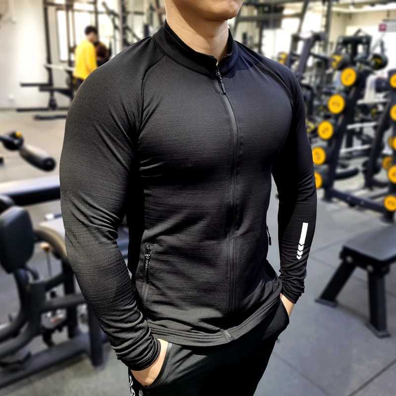 New Winter and Autumn Sportswear Mens Zipper Elastic Quick Drying Running Jacket Fitness Gym Sportswear Top Mens Sportswear W241018