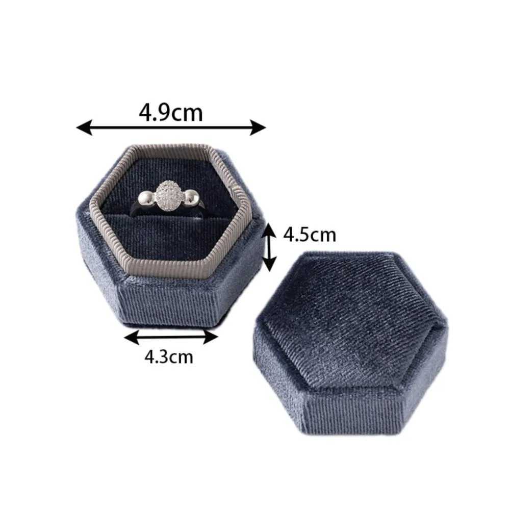 Hexagonal velvet jewelry ring box used for display storage organizer earrings wedding rings gift packaging with detachable lid box W241019