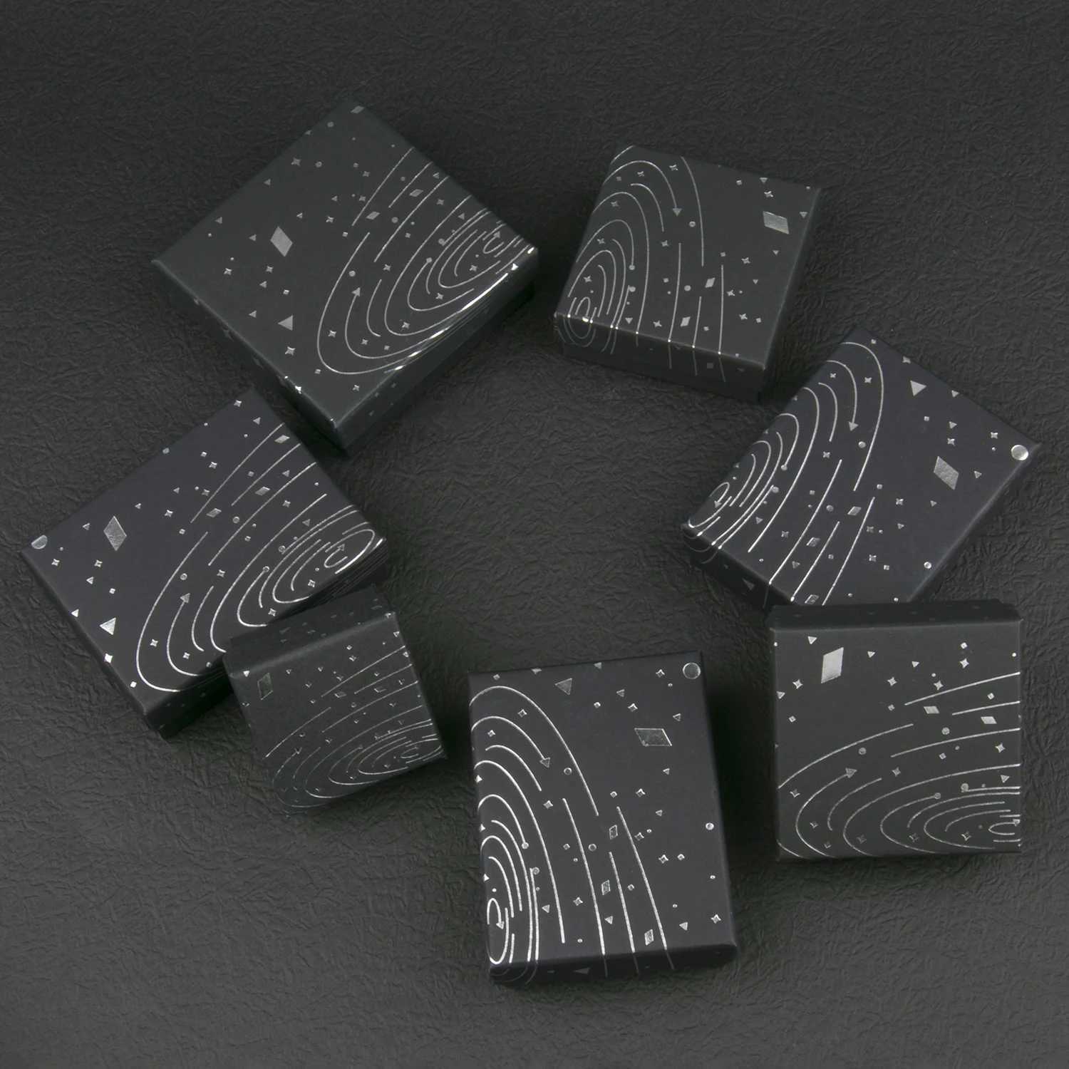 Black Starry Sky Square Cardboard Cowhide Jewelry Set Box Ring Earrings Necklace Gift Box Jewelry Packaging 1 Piece W241019