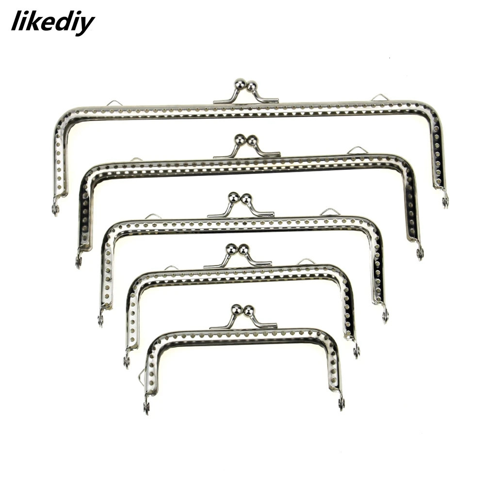 1 Piece Square Glossy Silver Basic Metal Purse Frame Kiss Clasp Lock DIY Bag Accessories 8510512515518 CM 241017