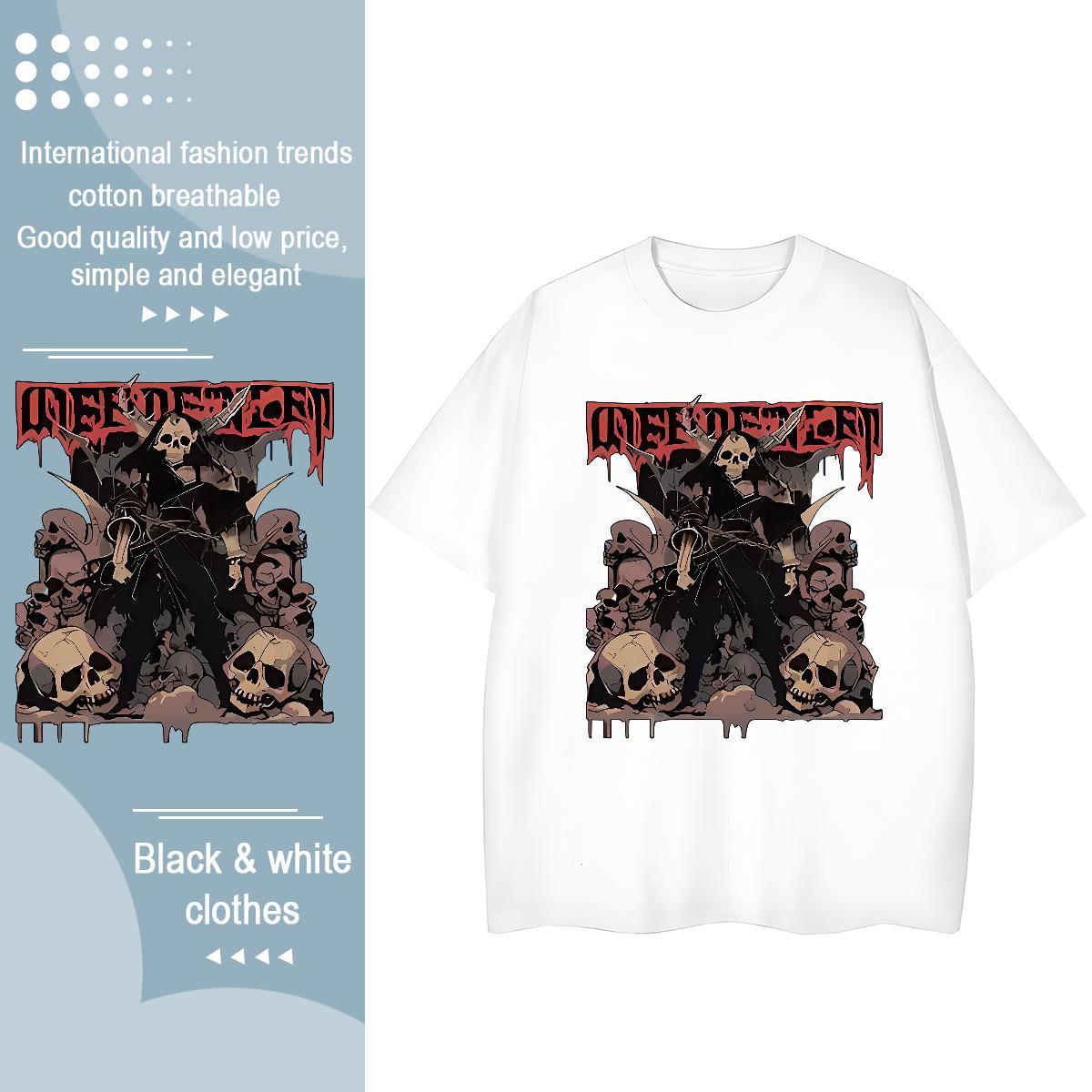 Fashion Casual Women T Shirts 230g Cotton Breathable Short Sleeve Casual Sport skull Couples T Shirts Popular Custom Printed Tee Shirt