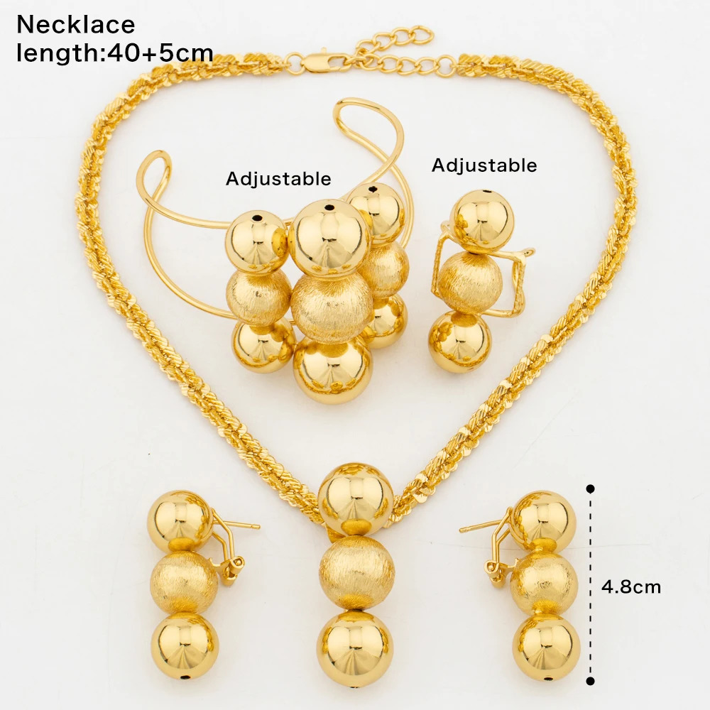 Luxury gold jewelry set with nine bead cuffs bracelets earrings necklace African Dubai pendant earrings fashionable Italian jewelry 241018