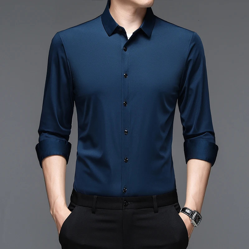 Classic mens high elasticity intelligent casual long sleeved mens trackless technology formal shirt 241007