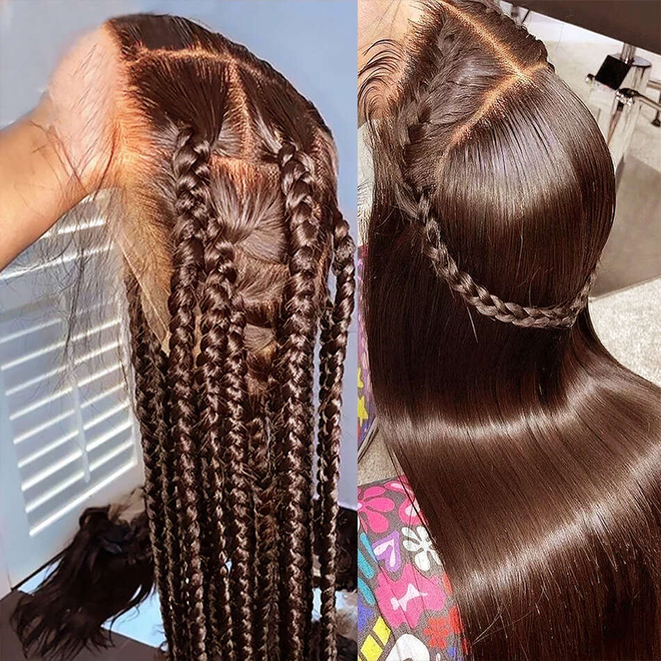 Chocolate Brown Straight Lace Front Human Hair Wig Frontal x Brazilian Wigs For Women Pre Plucked al s