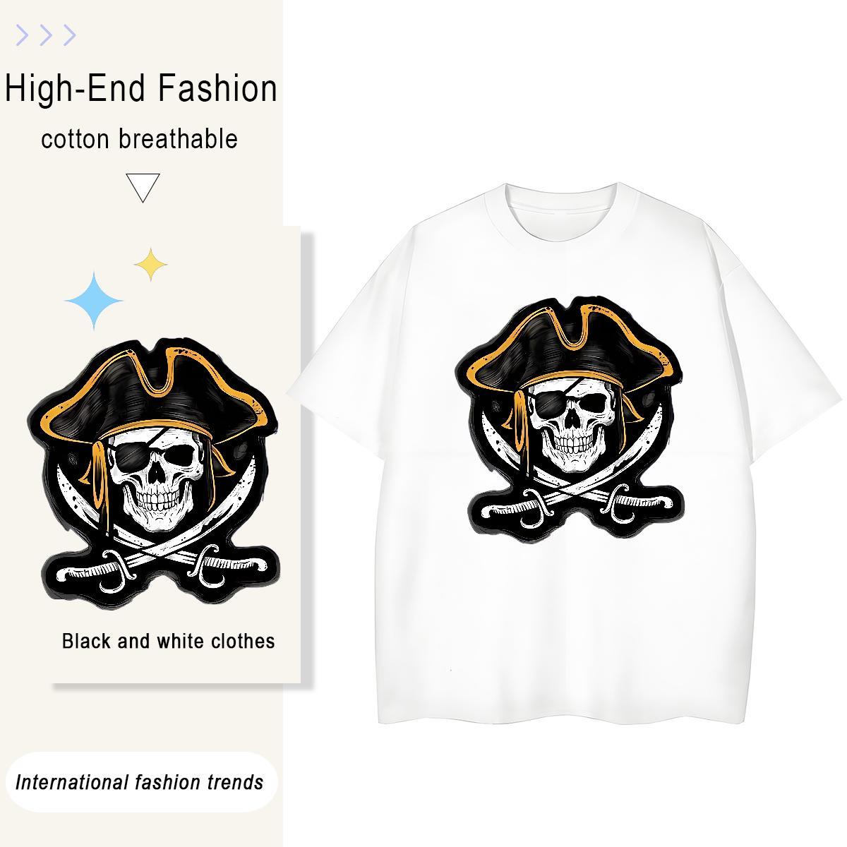 Casual New Women T Shirts 230g 100% Cotton Crew Neck Summer Casual skull Women Tshirts Popular Cartoon Floral Printing Tee Shirt