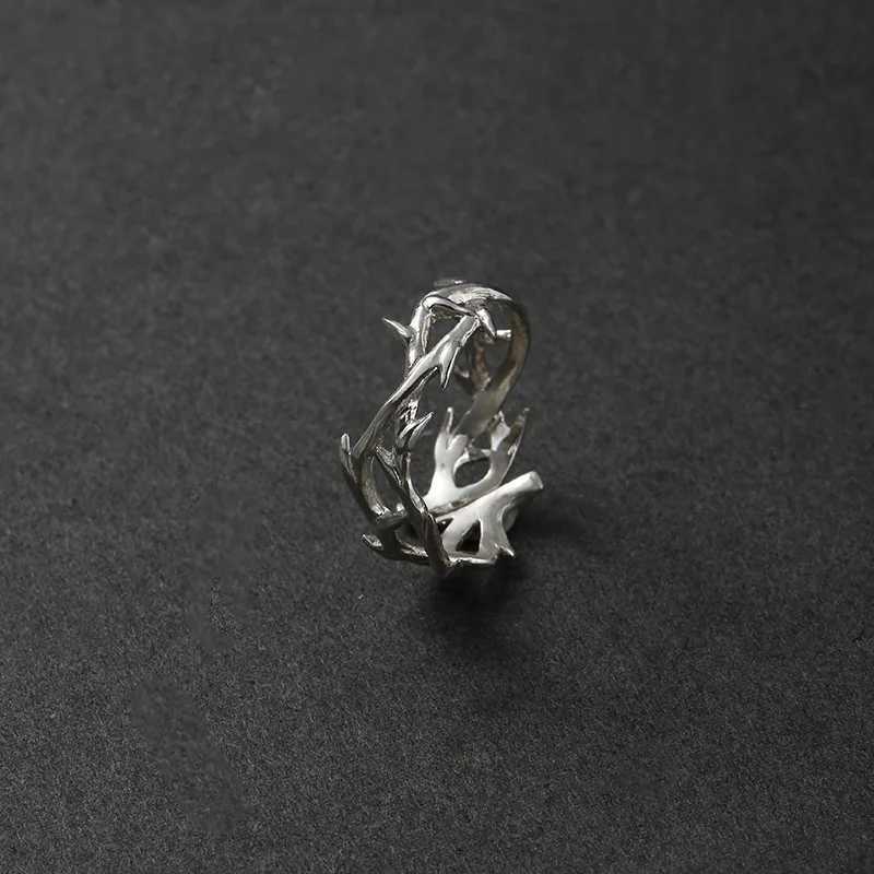 Fashionable Punk Irregular Thorn Couple Ring Retro Hip Hop Personalized Mens Adjustable Finger Ring Womens Lover Jewelry Y241019