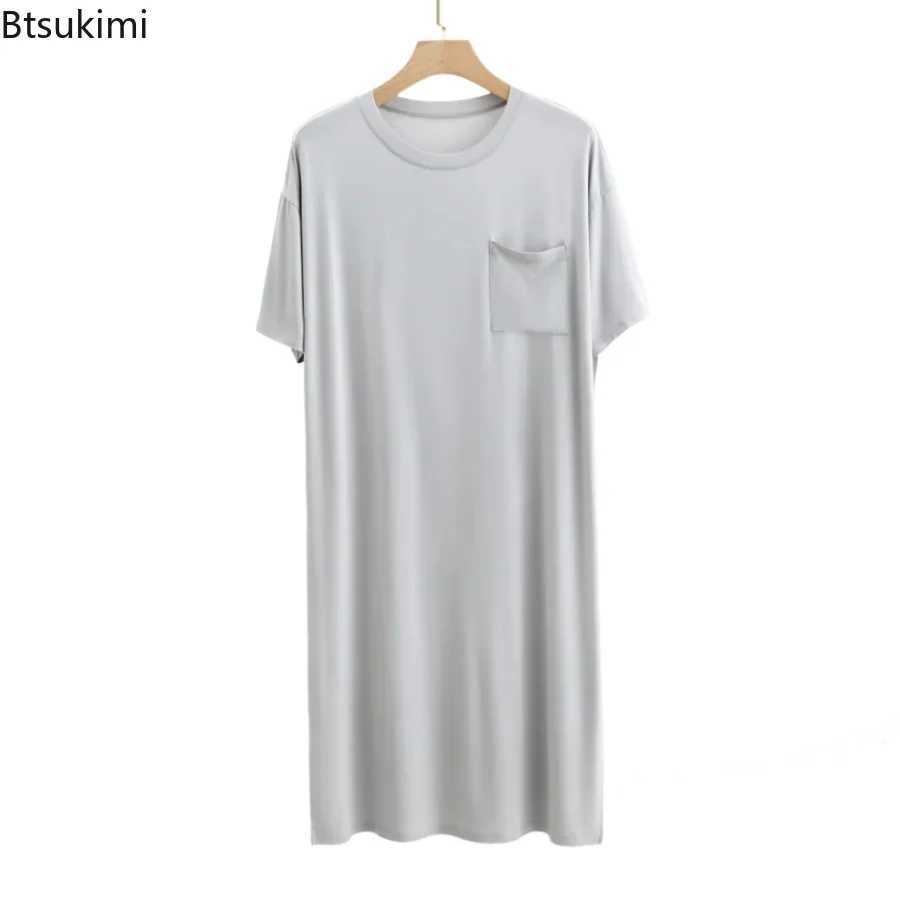 2024 Mens Summer Modal Pajamas Soft Casual Sleep Dress Bath Robe for Men Short Sleeved One-piece Bathrobe Home Mens NightwearXJ241018
