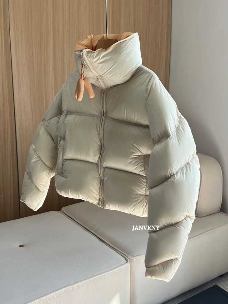 Women's Down Parkas Janveny 2024 new winter white duck down casual jacket womens stand up collar zipper loose Puffer Parka thick warm down jacket