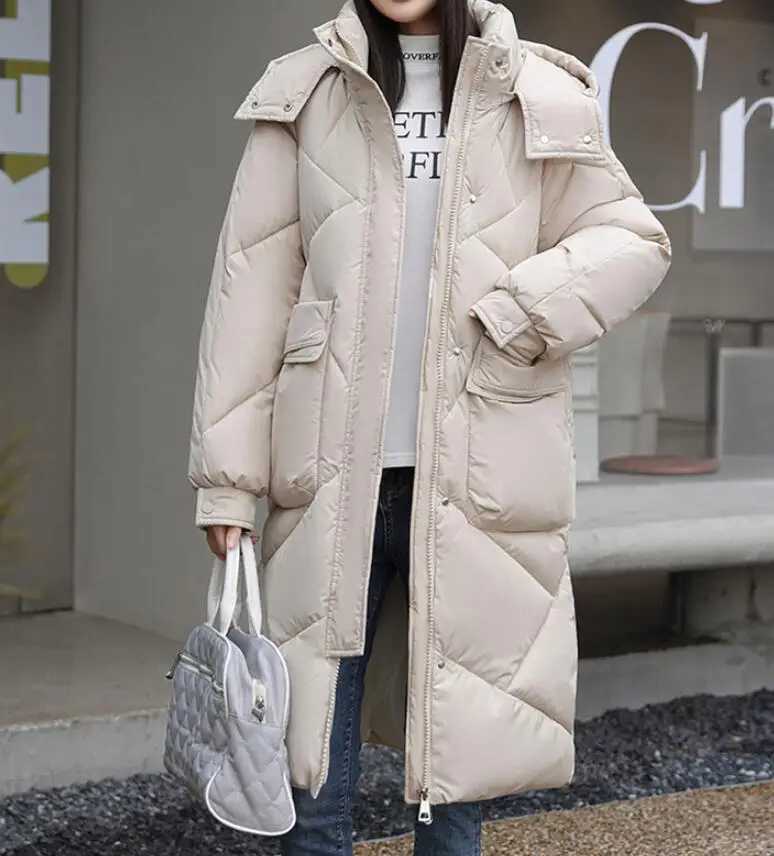 New Winter Fashion Long Sleeve Stand Up Collar Zipper Solid Color Slim Fit Thick Hooded Down Jacket For Women5 ColorsX241019