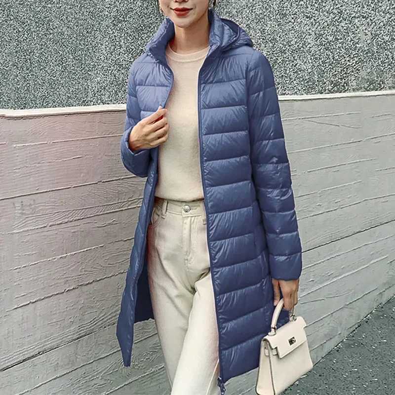 Winter Women Slim Down Coats Remove Hooded Parka Solid Color Female Long Light Thin Outerwear Lady Fashion Warm Puffer JacketsX241019