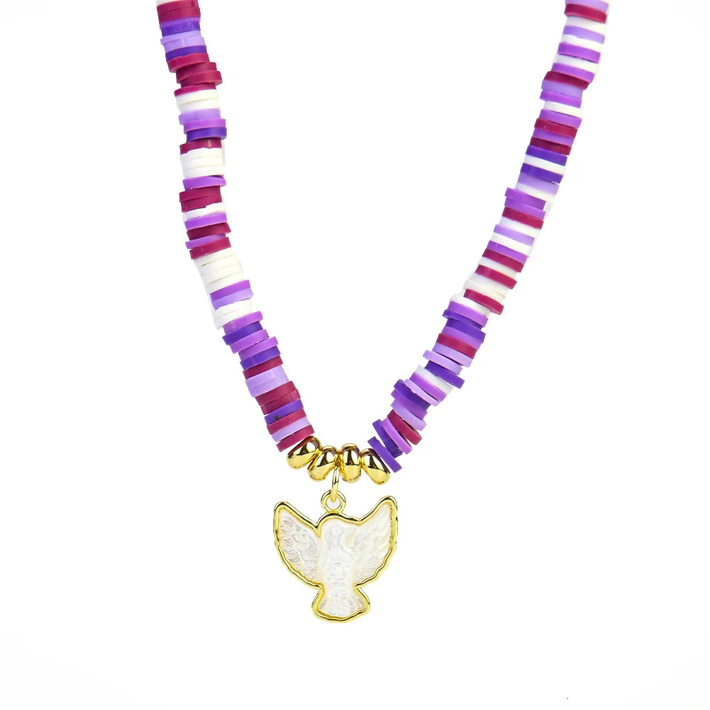 Real Shell Eagle Pendant Necklace Mother of Pearl Bird Charm Mop Purple Polymer Clay Chain Womens Party Jewelry Gift 241018