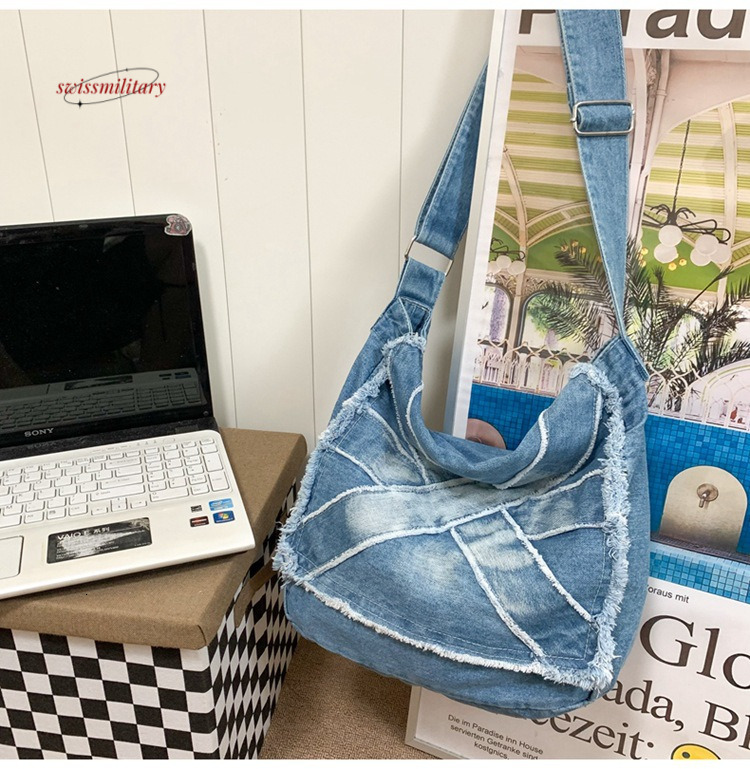 Western vintage denim crossbody for men and women commuting couple casual shoulder bag large capacity student backpack #33 swissmilitary