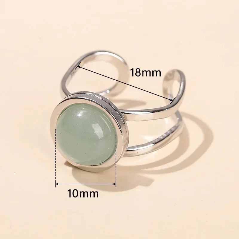 10mm Healing Natural Stone Stainless Steel Open Ring Rose Quartz Green Aventurine Adjustable Crystal Jewelry 241010
