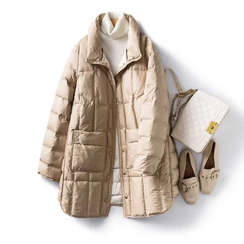 Top Grade Women Puffer Jacket 2023 New Winter Lightweight 90% White Duck Down Fashion Warm Casual Loose Female X-Long ParkaX241019
