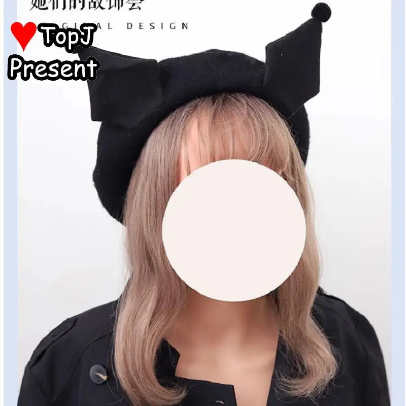 Womens Lolita Punk Steam Gothic Harajuku Girl Beret Black Bow JK Sweet Cool Personalized Autumn and Winter Hat 241018
