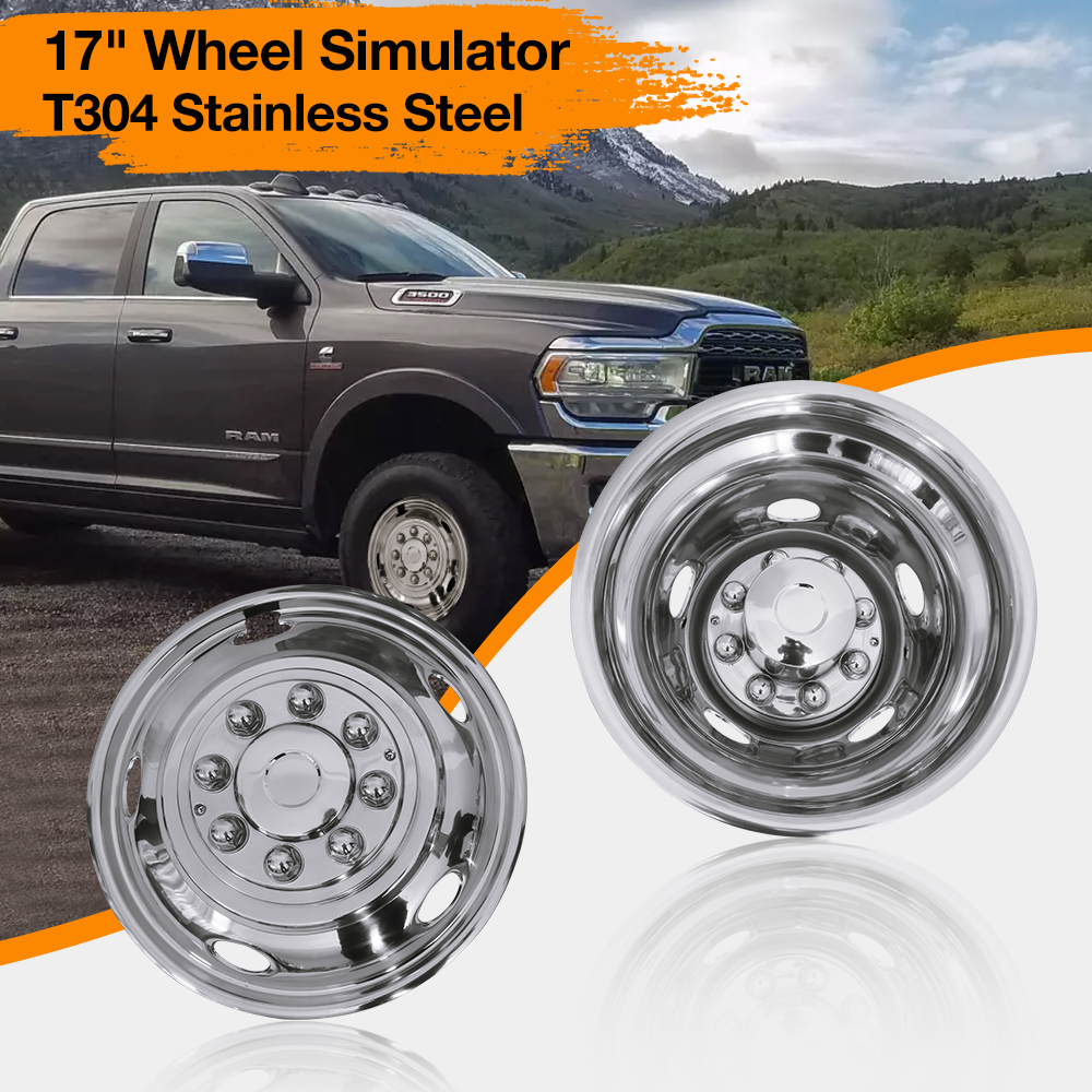 17 Inch 8 Lugs 5 Hand Holes Stainless Steel Wheel Simulators for 2003-2021 Dodge 3500 Dually Wheel Truck