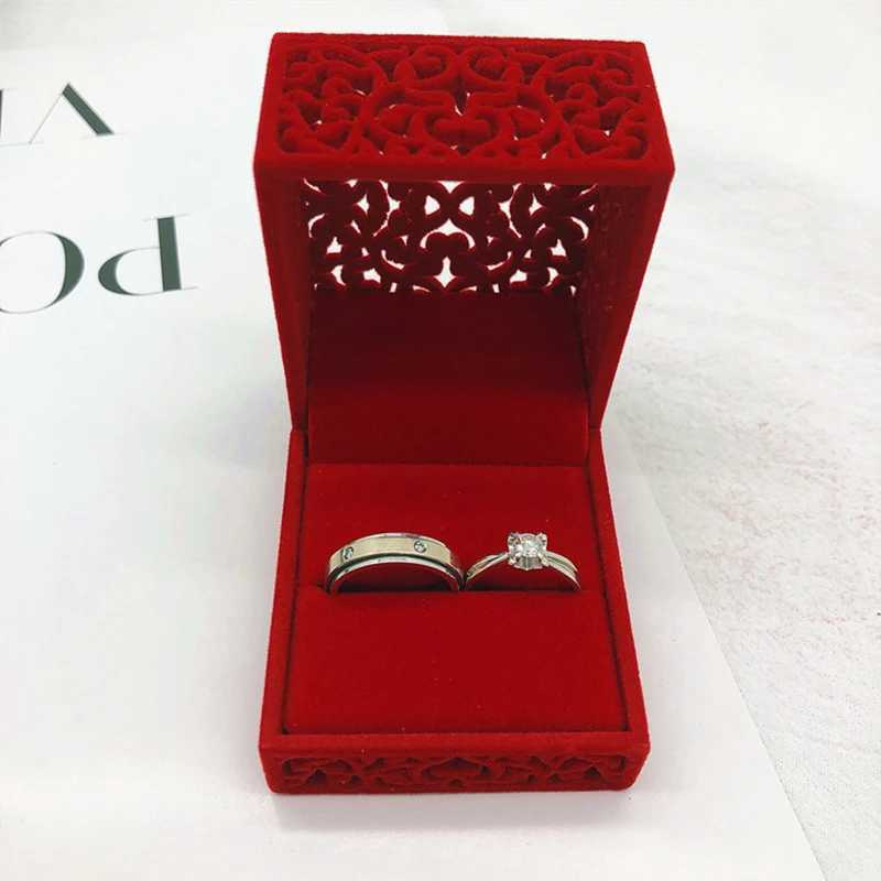 New Red Velvet Ring Box Hollow Couple Double Ring Bearing Box for Wedding Engagement Gifts Jewelry Organizer Packaging Box 2022 W241019