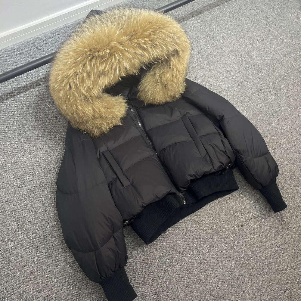 Janveny Big Real Raccoon Fur Hooded Short Fluffy Puffer Jacket Women 2024 Winter Feather Duck Down Coat Female Parkas Waterproof