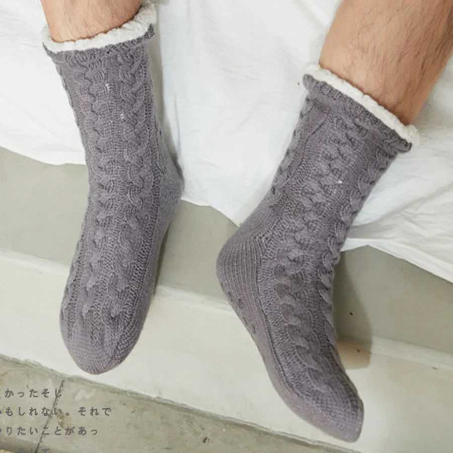 Thermal Socks Mens Winter warm Home Soft Male Cotton Thickened Plus Velvet Sleeping Anti Skid Grip Short Floor Slipper SockXJ241019