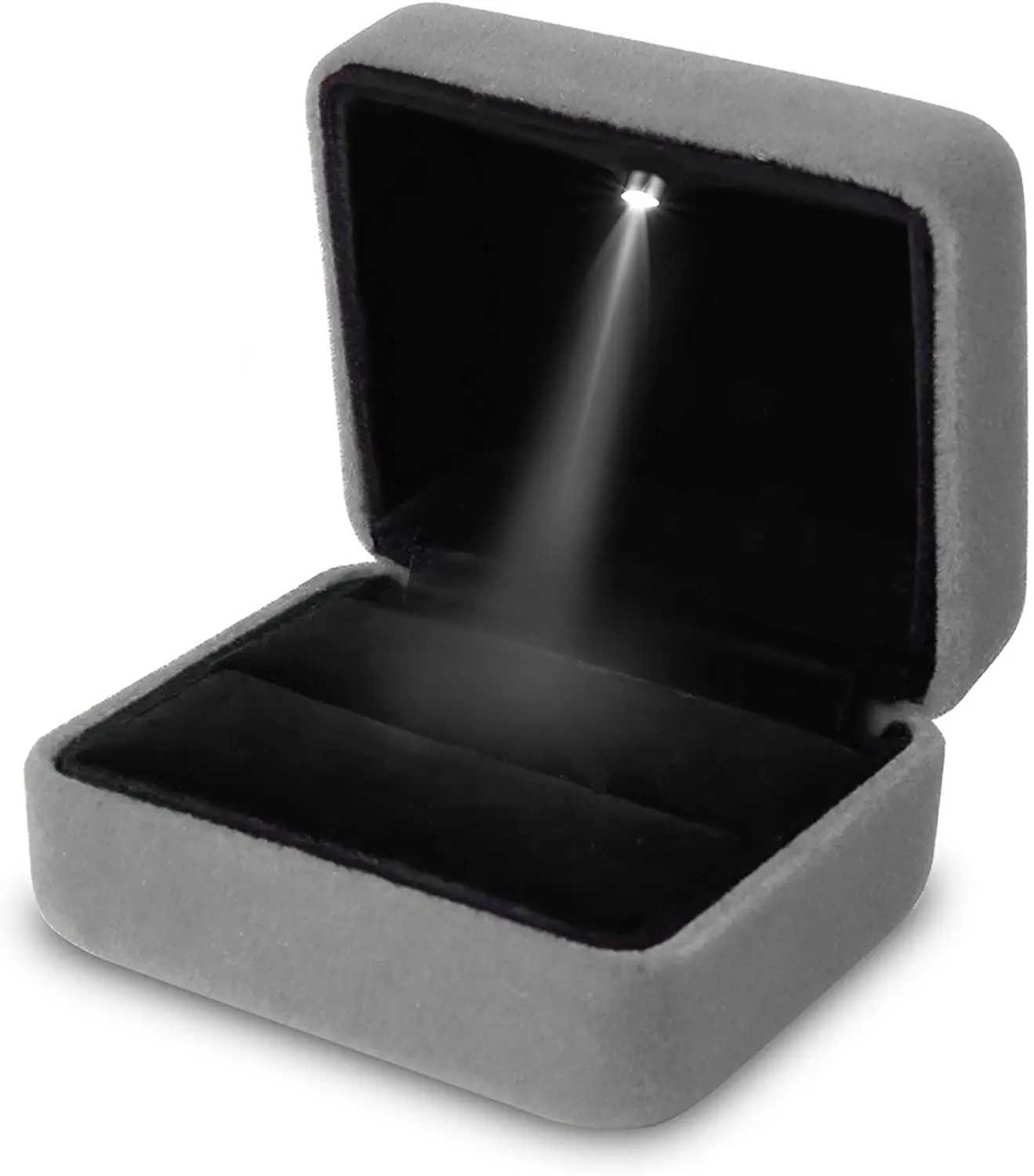 Square Velvet Ring Box LED Light Jewelry Gift Display Box Engagement and Wedding Couple Ring Box Bracket Storage Box W241019