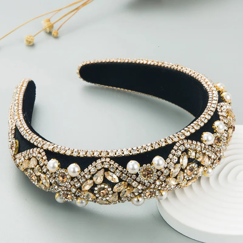 Fashion Diamond Pearl Headband Trend Retro Sponge Hairband Ladies Elegant Wedding Bridal Hair Accessories 241018