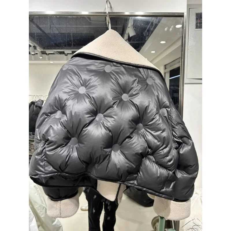 Women's Down Parkas Womens Winter Loose Collar Pu Leather Splicing Thick Warm Down Jacket Y241019QG69