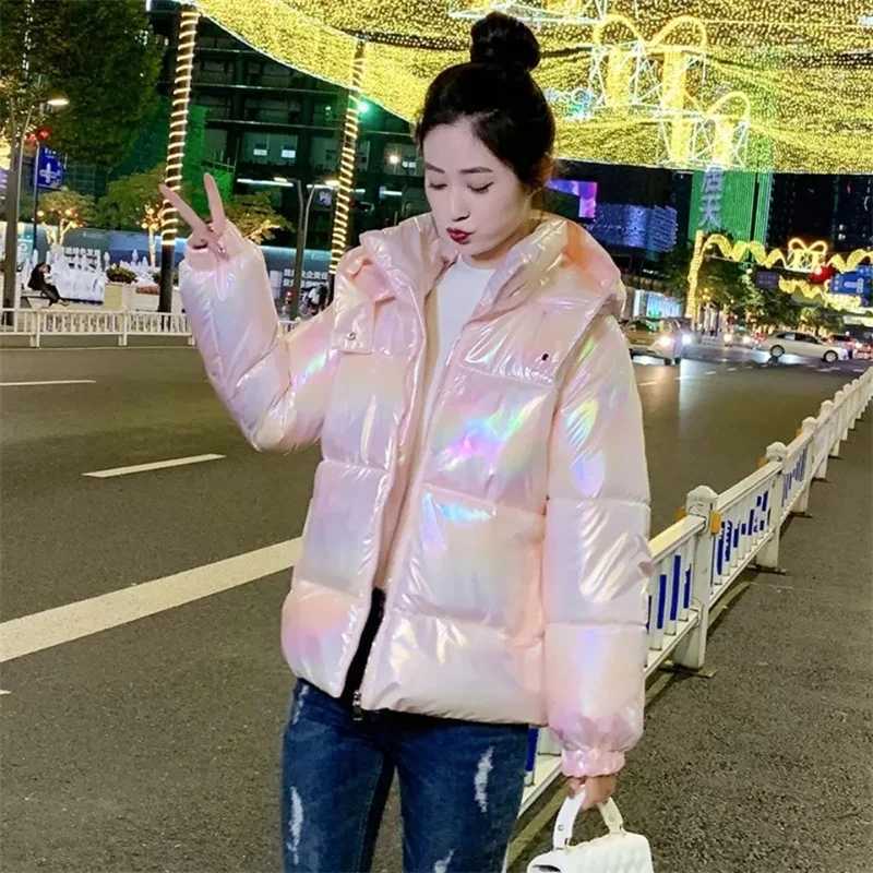 Winter Parkas Women Jacket 2024 New Glossy Down Cotton Padded Parka Long Sleeves Casual Snow Wear Coat Female Jackets OutwearX241019
