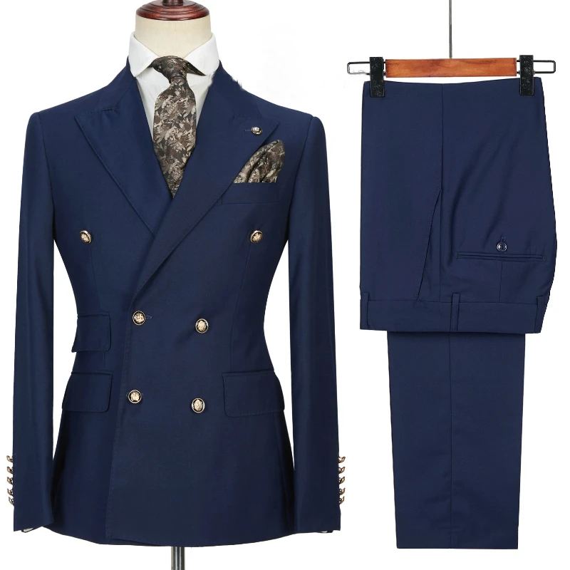 Double Breasted Business Suits for Men Italian Style Slim Fit 2 Piece Jacket with Pants Peaked Lapel Wedding Groom Tuxedo 2025