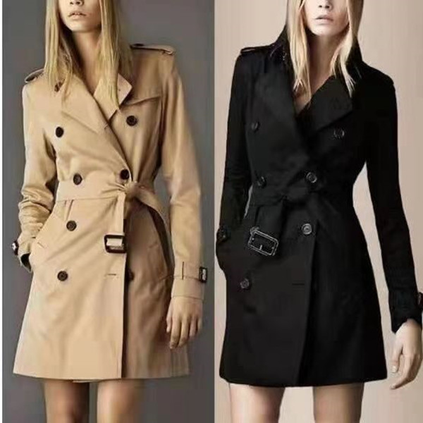 British Style Trench Coat For Women New Women's Coats Spring And Autumn Double Button Over Coat Long Plus Size S-3XL Black