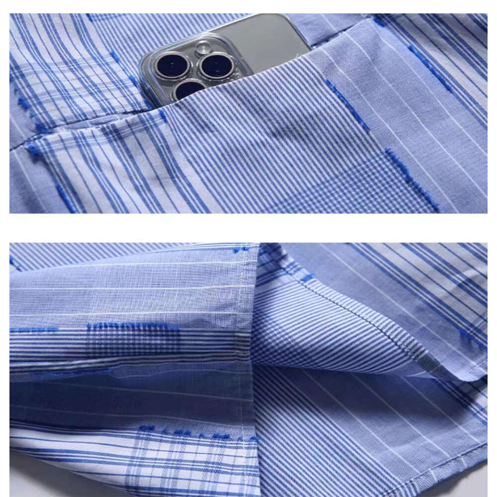 shanshi Men's shirts Spring Autumn plaid patchwork long sleeved shirt for men women loose casual fashionable versatile handsome trendy lapel jack