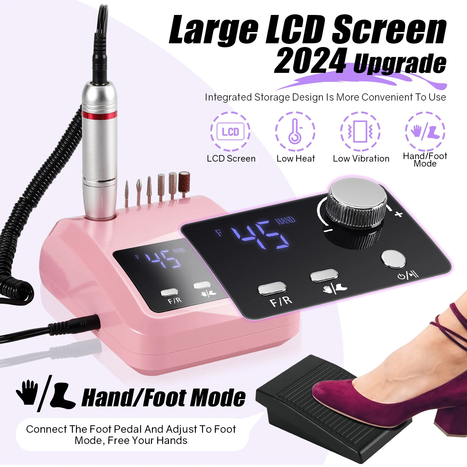 45000RPM nail drill professional nail lathe with large LCD screen electric control polishing machine nail sanding machine nail art 241007