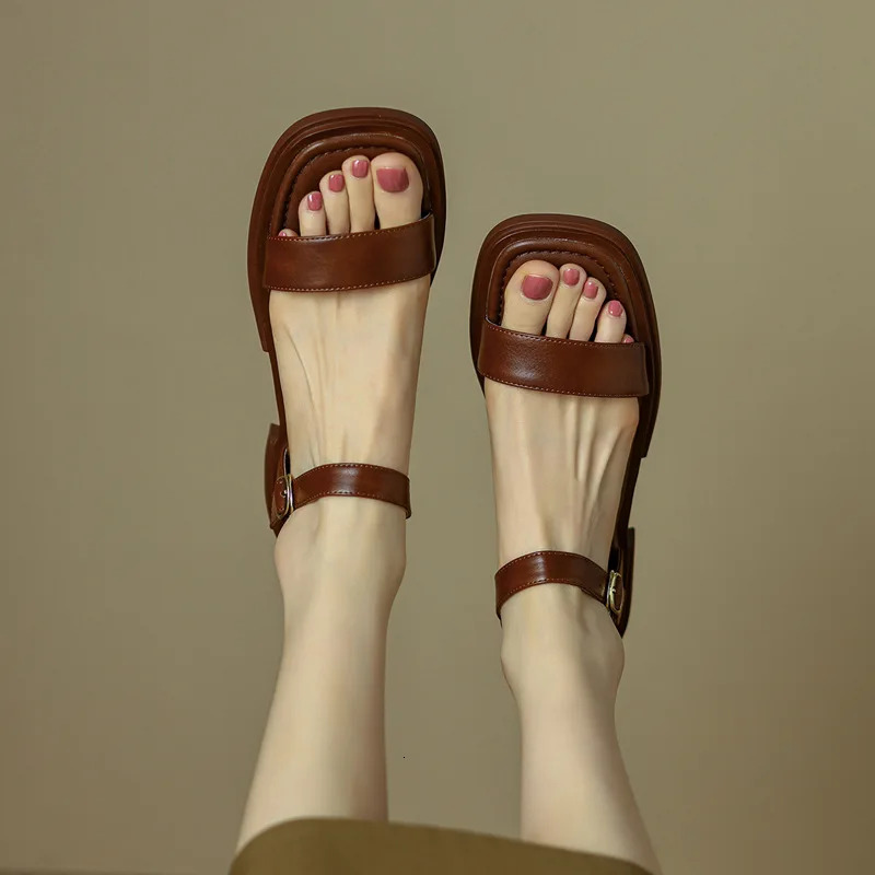 S Summer Women Leather Fashion Square Open Toe Strap Sandals Comfortable Block Heel Platform Sandalen Ddmywed Ddmysaturn