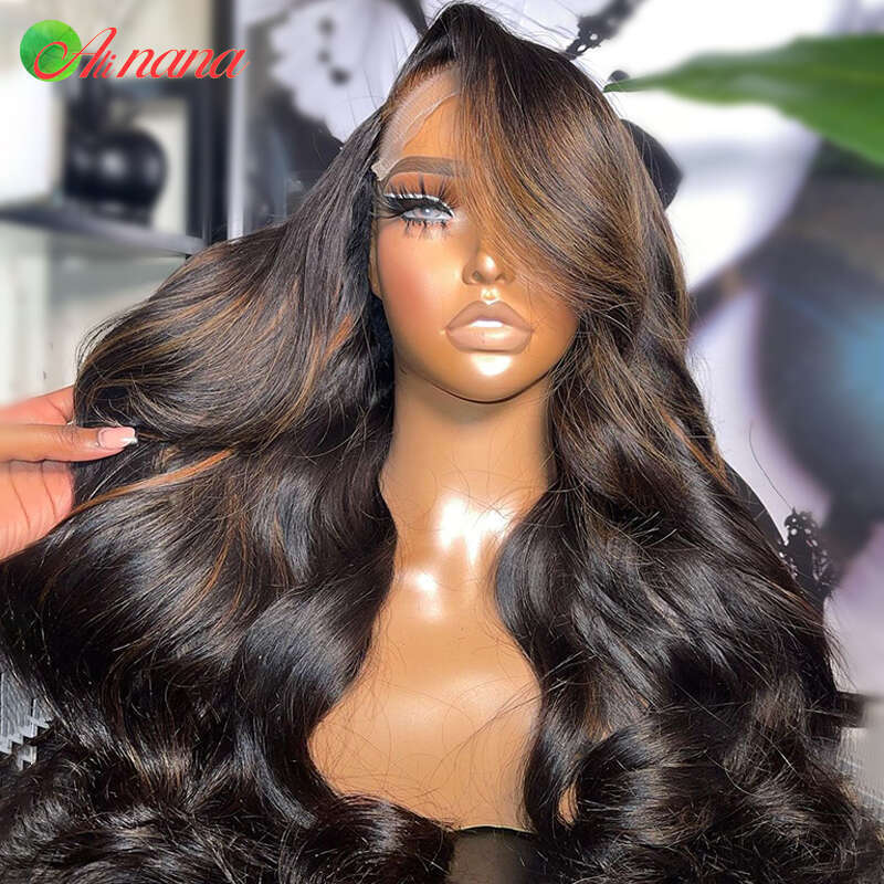 Highlights Brown Colored Body Wave 13X6 Frontal Pre-Plucked Peruvian Remy Human Hair Lace Front Wig For Black Women