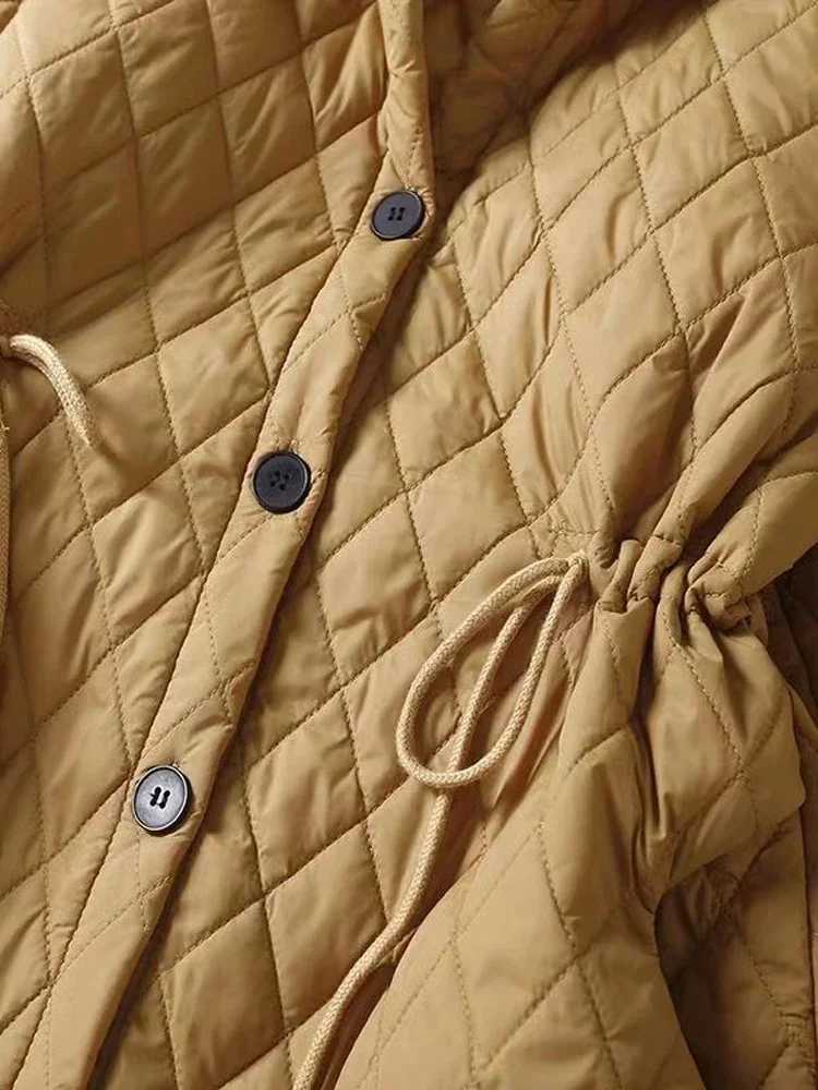 Winter Long Down Cotton Jackets 2024 New Women Fashion Cotton-padded Plaid Warm Coat Slim Puffer Quilted Outerwear Parkas Z493X241019