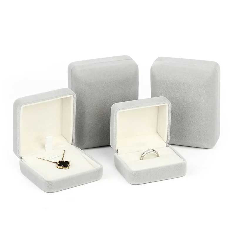 Exquisite iron flannel pearl treasure box ring box bracelet and necklace box gift packaging pendant box solid gray/green/coffee W241019