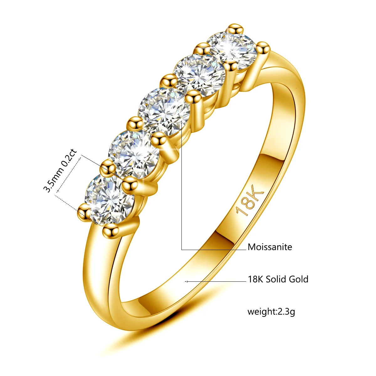 Original solid 18K gold ring with certificate suitable for womens 5-stone AU 750 luxury wedding jewelry with stamp gift womens 241018