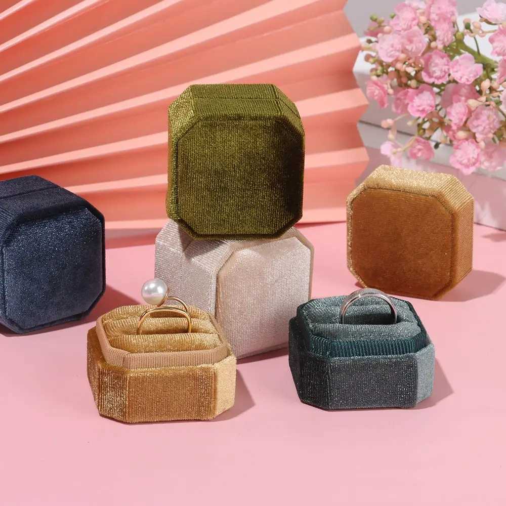 New Velvet Jewel Box Octagonal Ring Box Double Ring Box Wedding Ring Box with Removable Lid Jewelry Manager Storage W241019