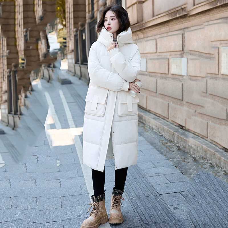 Female Hooded Cotton Down Jackets Fluff Clothing Outerwear Long Winter Maxi Long Women Coat Casual Loose Overcoat Jacket ParkaX241019